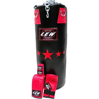 LEW 4FT Filled Heavy Haptex Leather Punch Bag Boxing MMA Sparring Punching Training Kick Boxing Muay Thai with Hanging Chain
