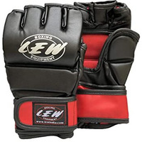 LEW Red/Black Fight/MMA/Muay Thai Thumb Protection Grappling Gloves (Black/Red, Small/Medium)