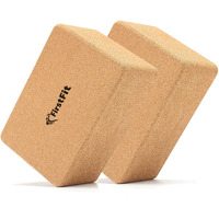 FirstFit Yoga Block, Non-Slip & Supra Grip Natural Cork Yoga Brick, Regular & Handstand Block, Wrist Support Wedge/Calf Stretch Wedge, Exercise Accessories For Women & Men-Size(23 x 13 x 8 cm) Pack 2