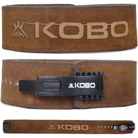 Kobo 10mm Adjustable Lever Belt Weight Lifting Gym Fitness, Natural Genuine Leather 4 Wide Back Support, 9 Adjustable Holes, Powerlifting Bodybuilding Deadlift Squat Workout Training Men Women WTB-16