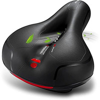 Linist Bicycle Seat, Replacement Wide Saddle Bicycle with Waterproof Memory Foam Padded Leather, Reflective Strip Seat Cushion and Dual Shock Absorbing Rubber Balls, Bicycle Saddle (Black-Red)