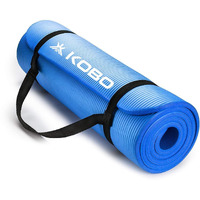 Kobo NBR Athletica Yoga Mat- Multi-use Thick Exercise Mat, Non-slip and Anti-tear. Great for Hot Yoga and the Gym, Home Workout, Pilates, Physio and Camping. Includes Carrying Strap. (10 mm, Blue)