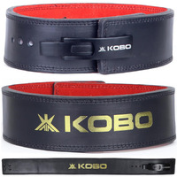 Kobo 13mm Lever Belt Weight Lifting Gym Fitness, Natural Genuine Leather, 4 Wide Back Support, 9 Adjustable Holes, Powerlifting Bodybuilding Deadlift Squat Workout Strength Training, Men Women WTB-15