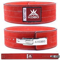 Kobo 10mm Lever Belt Weight Lifting Gym Fitness, Natural Genuine Leather 4 Wide Back Support, 9 Adjustable Holes, Powerlifting Bodybuilding Deadlift Squat Workout Strength Training, Men Women WTB-08