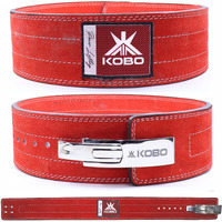 Kobo 10mm Lever Belt Weight Lifting Gym Fitness, Natural Genuine Leather 4 Wide Back Support, 9 Adjustable Holes, Powerlifting Bodybuilding Deadlift Squat Workout Strength Training, Men Women WTB-08