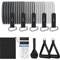 OLAHRAGA Natural Rubber Resistance Bands Set, 5 Tube Fitness Bands With Handles, Door Anchor, Ankle Straps For Physical Therapy, Resistance Training, Yoga, Home Workouts