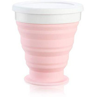 P-Plus International Collapsible Cup, Rocontrip Silicone Travel Mug Leak Proof Coffee Folded Cup Gift Mug 200 mL100% Food Grade BPA Free for Outdoor Camping Hiking (Pink)
