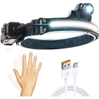 LED Headlamp,USB Rechargeable Head Torch Headlight Weatherproof LED Flash Light with Battery for Farmers, Fishing, Camping, Hiking, Cycling, Running (New Sensor Headlamp)