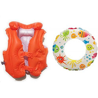 Mamadev:- Pool Party Adjustable Float Inflatable Swim Vest Safety Jacket with Swimming Ring for Girls and Boys Swimming Ring Swim Tube(5-8 Year)(Swimming Jacket &Swim Ring)