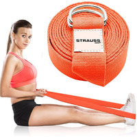 Strauss Yoga Strap & Stretching Belt | Ideal for Yoga, Pilates, Therapy, Dance, Gymnastics & Flexibility | 60% Thicker Belt with Extra Safe Adjustable Metal D-Ring Buckle | Eco-Friendly, 8 feet (Orange)