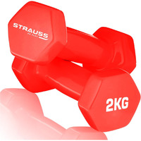 Strauss Vinyl Dumbbell Set for Men & Women |Ideal Home & Gym Workout |Non-Slip Grip, Compact & Portable | Fitness Gym Equipment for Strength Training, Bodybuilding, & Aerobics|2Kg Each,4Kg Pair,(Red)
