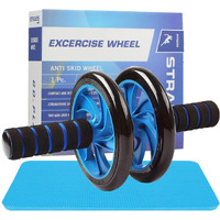 Strauss Double Wheel Ab Exerciser With Knee Mat | Anti Skid Wheel Base,Non Slip Foam Handles & Dual Abdominal Exercise | Core Workout | Ideal For Home Workout for Abs, Tummy, (Blue)