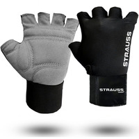 Strauss Suede Gym Gloves for Weightlifting, Training, Cycling, Exercise & Gym | Half Finger Design, 8mm Foam Cushioning, Anti-Slip & Breathable Lycra Material, (Grey Black), (Extra Large)