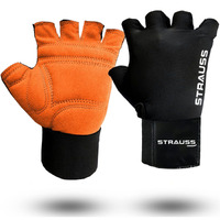 STRAUSS Suede Gym Gloves for Weightlifting, Training, Cycling, Exercise & Gym | Half Finger Design, 8mm Foam Cushioning, Anti-Slip & Breathable Material, (Black), (Extra Large)