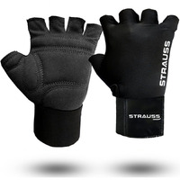 Strauss Suede Gym Gloves for Weightlifting, Training, Cycling, Exercise & Gym | Half Finger Design, 8mm Foam Cushioning, Anti-Slip & Breathable Lycra Material, (Black), (Extra Large)