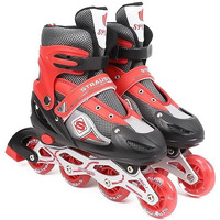 STRAUSS Vortex Adjustable Size Inline Skates | Skating Shoes for Boys & Girls | 4 Wheels |Beginner-Friendly Skating Shoe | Adjustable Roller Blades | Enhanced Stability and Support| Size S,(Red)