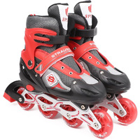STRAUSS Vortex Adjustable Size Inline Skates | Skating Shoes for Boys & Girls | 4 Wheels |Beginner-Friendly Skating Shoe | Adjustable Roller Blades | Enhanced Stability and Support| Size L,(Red)