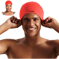 Strauss Latest Designed Swimming Cap |Keeps Hair Clean with Ear Protector|Suitable for Long and Short Hair|Swimming Head Cap with Breathable Fabric |Waterproof Swim Cap for Adult, Woman and Men,(Red)
