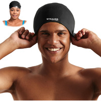 Strauss Latest Designed Swimming Cap|Keeps Hair Clean with Ear Protector|Suitable for Long and Short Hair|Swimming Head Cap with Breathable Fabric|Waterproof Swim Cap for Adult, Woman and Men,(Black)
