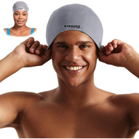 Strauss Latest Designed Swimming Cap|Keeps Hair Clean with Ear Protector|Suitable for Long and Short Hair|Swimming Head Cap with Breathable Fabric |Waterproof Swim Cap for Adult, Woman and Men,(Grey)