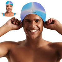 Strauss Latest Designed Swimming Cap | Keeps Hair Clean with Ear Protector | Suitable for Long and Short Hair | Swimming Head Cap with Breathable Fabric | Swim Cap for Adult,(Multicolor Blue)