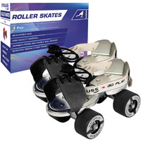 STRAUSS Junior Tenacity Roller Skates | Adjustable Shoe Size for Kids | 4 Wheels Skates for Boys and Girls | for Indoor and Outdoor Skating | Age Group 3-7 Years | Weight Capacity Upto 40kgs, Black