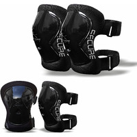 JASPO Secure Hybrid Knee & Elbow Guards Combo for Skating, Cycling, Skateboarding, Roller Skating, Inline Skate, Outdoor Games, Breathable & Washable Fabric, for All Age Groups (Black, Large)