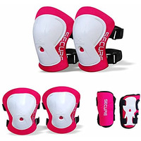 JASPO Secure Hybrid Knee, Elbow & Wrist Guard Combo for Skating, Cycling, Skateboarding, Roller Skating, Inline Skate, Running, Breathable & Washable Fabric, for All Age Groups (Pink, Small)