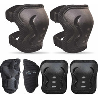 JASPO Secure Hybrid Knee, Elbow & Wrist Guard Combo for Skating, Cycling, Skateboarding, Roller Skating, Inline Skate, Running, Breathable & Washable Fabric, for All Age Groups (Black, Small)