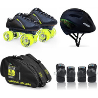 jaspo Unisex Hyper-X Yellow-Black Intact Shoe Skate Combo(Shoe Skate+ Knee Guard+ Elbow Guard+ Helmet+ Bag) (3 Uk (Foot Length 23.5 Cms), Outdoor Wheel