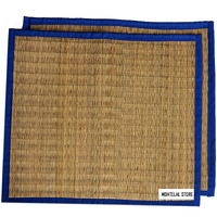 Montelal Store Kusha Grass Sitting Mat | Set of 2| puja mat for Prayer Meditation (Blue, Korai Grass, Jute Threads, 20 X 23 Inches)