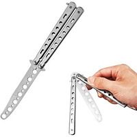 Street27 Butterfly Knives Trainer with O-Ring Latch for Beginner, Balisong Trainer Multifunctional Tool for Practicing Flipping Tricks, Stainless Steel Pocket Knives Trainer Tool (Silver)