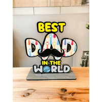 WARMINGO DE Best Dad In The World Wooden Trophy gift For Father or Dad | Fathers day Gift | Best Gift For Dad (Multicolor 6 x 5.5 Inches)