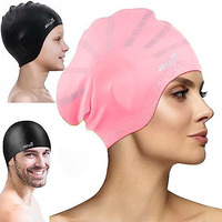 JD Fresh swimming cap for men & Women for Long hair & adults with ear cover protection Chlorine Resistant Head Cap, waterproof swimming caps for kids (Pink)
