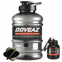 DOVEAZ Gym Gallon Water Bottle with Protein Funnel & Container with Key-Chain, Protein Shaker Bottle - BPA-Free, Unbreakable, Freezer Safe (1500ml, Black, Plastic)