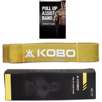 Kobo AC-77 Power Loop Resistance Band Rubber Pull Up Assist Bands 41 Inch| Mobility & Body Stretching, Powerlifting, Resistance Training, Tension 50-125 LBS, (Yellow) Workout Guide Booklet