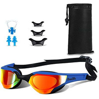 Primalite Swimming Goggles Mirrored- 3 Sizes Replaceable Nose Bridge | Anti-Fog, UV Protection for Adults Men Women- Free Nose Clip, Ear Plugs, Mesh Bag- No Leaking, Adjustable Strap, Wide View- White