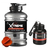 DOVEAZ Plastic Food Grade Gym Water Gallon Bottle With Protein Funnel & Container With Key-Chain For Men1500 Ml,Black