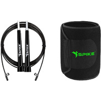Spike Speed Skipping Jump Rope for Weight Loss, Fat Loss, Strength Designed for both Men and Women (Black SR + Black Slim Belt)