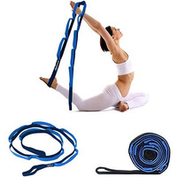 B BOZZBY Yoga Belt 10 Loop Option Varient Stretching Strap for Yoga, Pilates, Exercise, Physical Therapy Home Fitness (Blue-Black)-1 Pcs