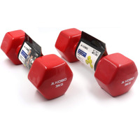 Kobo Vinyl Coated Iron Integrated Dumbbells Grippy Weights All-Purpose Color Coded Dumbbell for Strength Training (3 Kg x 2 = 6 kg) (Pair) (Red)