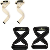 The Gym Bucket Lifting Straps, Deadlift strap, weight lifting straps, Gym straps for weight lifting, Strap with Foam Padding, Better Grip and Easy Lifting (White Lifting Straps + Deadlift strap)