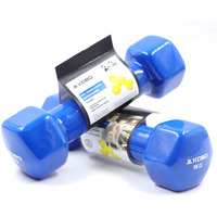 Kobo Vinyl Coated Iron Integrated Dumbbells Grippy Weights All-Purpose Color Coded Dumbbell for Strength Training (1 Kg x 2 = 2 Kg) (Pair)