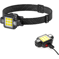 Linist Head Torch Rechargeable, Detachable Super Bright LED Headlamp Headlight with Magnetic 5 Light Modes IPX4 Waterproof COB Light,for Emergency, Running, Hiking,Camping etc
