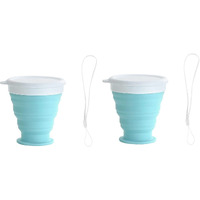 Ramkuwar Collapsible Cups with Lid Silicone Folding Camping Water Cup Set of 2 Expandable Drinking Cup 200ML Portable Foldable Water Cups for Camping Outdoor Hiking Travel Picnic Blue Colour