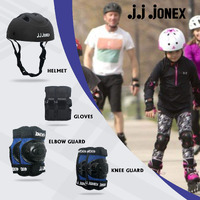 JJ JONEX Protective Set Skating and Cycling for Age 8 to 11 Years Skating Guard Combo (Medium, Black Blue) (MYC)