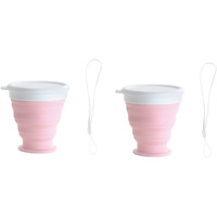 TASKHOUSE Collapsible Outdoor Travel Cup Silicone Folding Water Cups with Lids Reusable Drinking Glasses hot Cups Mug 200ml Pack of 2 (Pink)