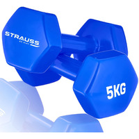 Strauss Premium Vinyl Dumbbells Weight for Men & Women | 5 Kg (Each) | 10 Kg (Pair) | Ideal for Home Workout, Yoga, Pilates, Gym Exercises | Non-Slip, Easy to Hold, Scratch Resistant (Blue)