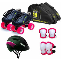 Jaspo Intact Shoe Skate Combo (Shoe Skates+ Helmet+Knee+Elbow+Bag) (Size-1 UK (Age 7-8 yrs), Skater Girl Intact)