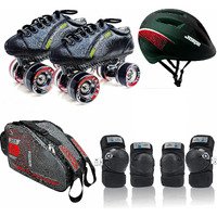 Jaspo Hyper-X Red-Black Intact Shoe Skate Combo(Shoe Skate+ Knee Guard+ Elbow Guard+ Helmet+ Bag) (3 UK (Foot Length 23.5 cms)